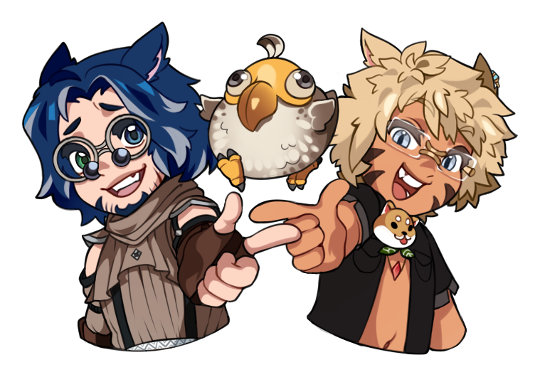 Ethyrian_'s tweet photo. Another set of amazing pieces from @Aerlliea that I commissioned. This one of me and my statics co-healer. #FFXIVART #FinalFantasyXIV #Anabaseios https://t.co/uIUTcetRgk