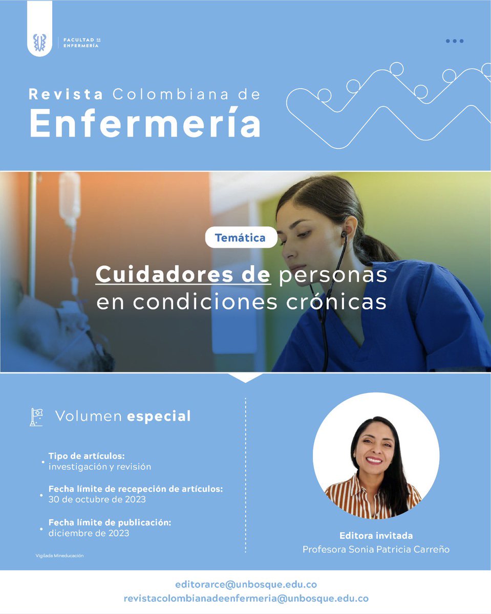 📢 ¡Atención a todos los expertos en enfermería! 🏥 <a href="/ReColEnfermeria/">Revista Colombiana de Enfermería</a> está aceptando artículos para su volumen especial sobre cuidadores de pacientes con enfermedades crónicas. Editora invitada <a href="/spcarrenom/">Sonia Carreño Moreno</a>. ¡Envía tus contribuciones hasta el 30 de octubre de 2023!