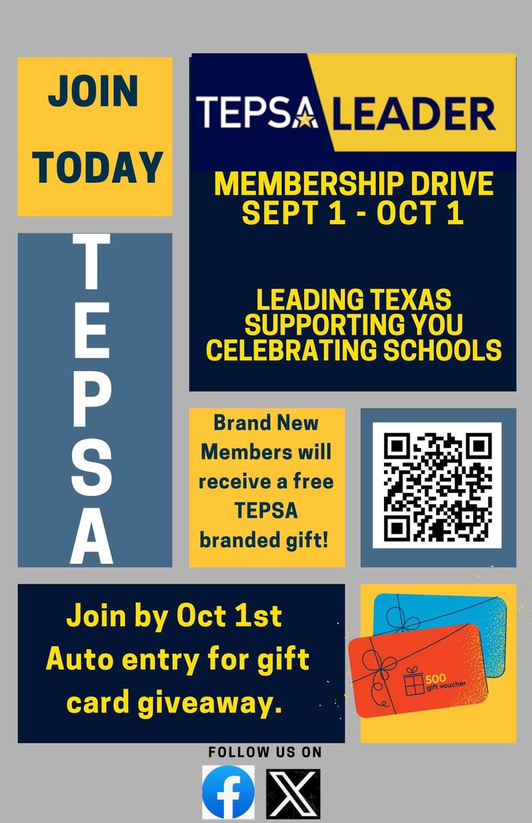 TEPSA Region 10 friends!!! Membership Mania is underway! 31 days to join…Lots of prizes to give! Join to connect…join for support…join to lead! #weleadTX
<a href="/TEPSAtalk/">TEPSA</a> <a href="/TEPSARegion10/">TEPSARegion10</a>