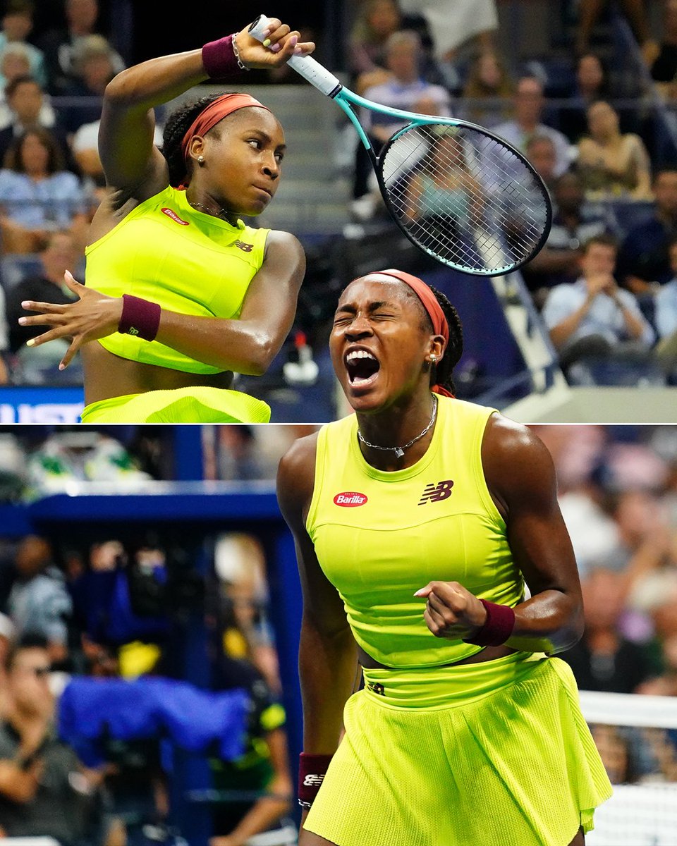 espn's tweet photo. COCO GAUFF RALLIES FOR THE WIN 😤 

She reaches the Round of 16 for the third time in a major this year! #USOpen https://t.co/ctizVmep86