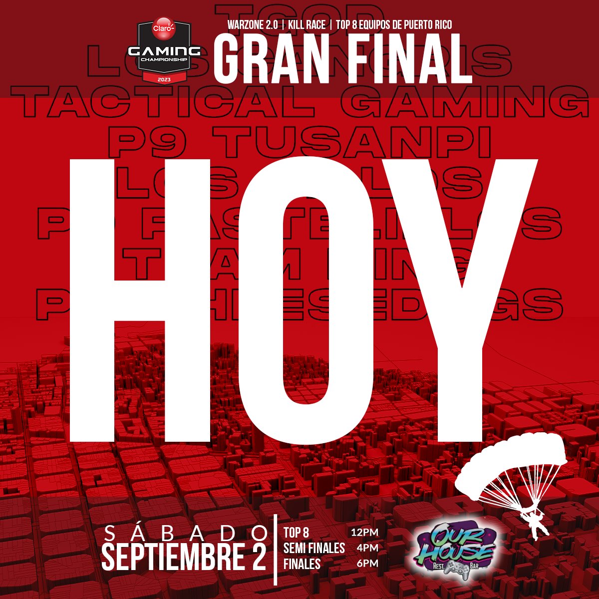 HOY ES el día HOY es La Gran Final del <a href="/Claropr/">Jennifer</a> Gaming Championship donde un equipo podrá decir que son el mejor duo en Warzone. El torneo comienza a las 12pm con las semi finales comenzando aproximadamente a las 4pm y la final a las 6pm. ¡No te lo puedes perder!