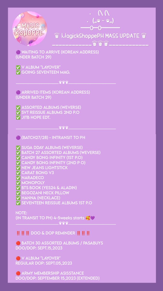 mniBangtAnn613's tweet photo. #MKSPHUpdate ๐
๐Mass Update SEPT.02,2023๐
๐ข Please read our Mass Updates carefully๐
๐ For any concerns na wala po sa mass Update Pls kindly Dm me๐ https://t.co/e3G7e4Zmrk