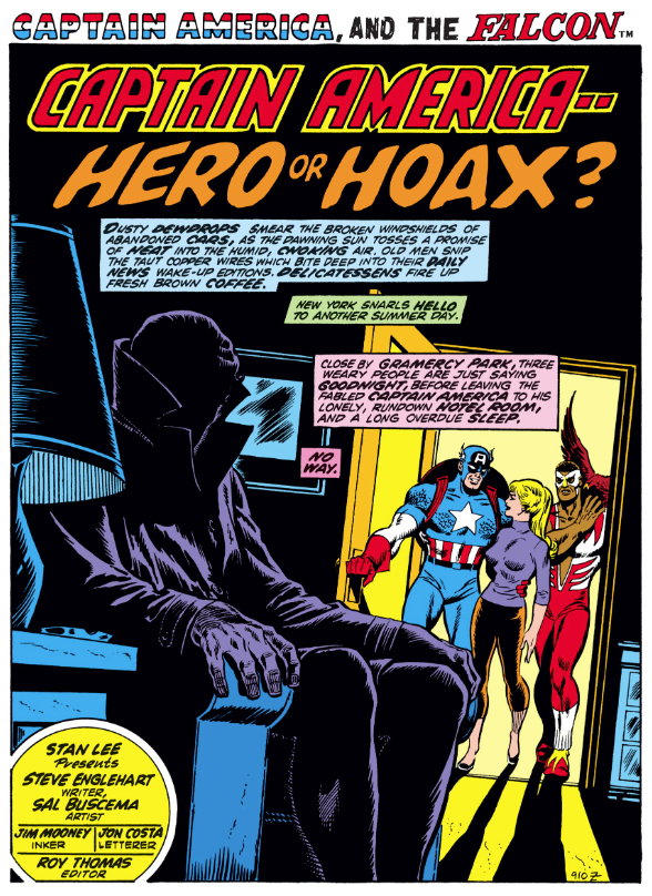 MarvelADay's tweet photo. #Cap153 #MarvelADay Today we present a historic comic: Steve Englehart's first issue of Captain America! The story is a little clumsily plotted, but the flair with characterization is there, I hope to show you. Plus check out the adjectival style of this narration! PMB https://t.co/Vu8XqTeNLG