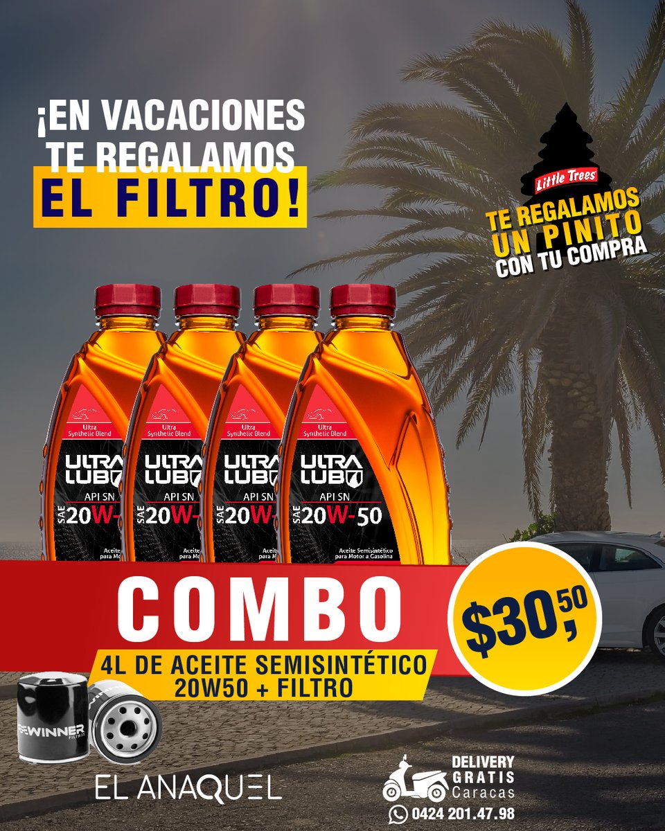 Elanaquelcom's tweet photo. Disfruta de nuestras promociones en aceite 
✅4 Litros de 20W50 SEMISINTÉTICO #ULTRALUB +Filtro $30,50  Contamos con Delivery Gratis en la Gran #Caracas Pregunta por lo que necesites ✔ https://t.co/DafkrmD8yj