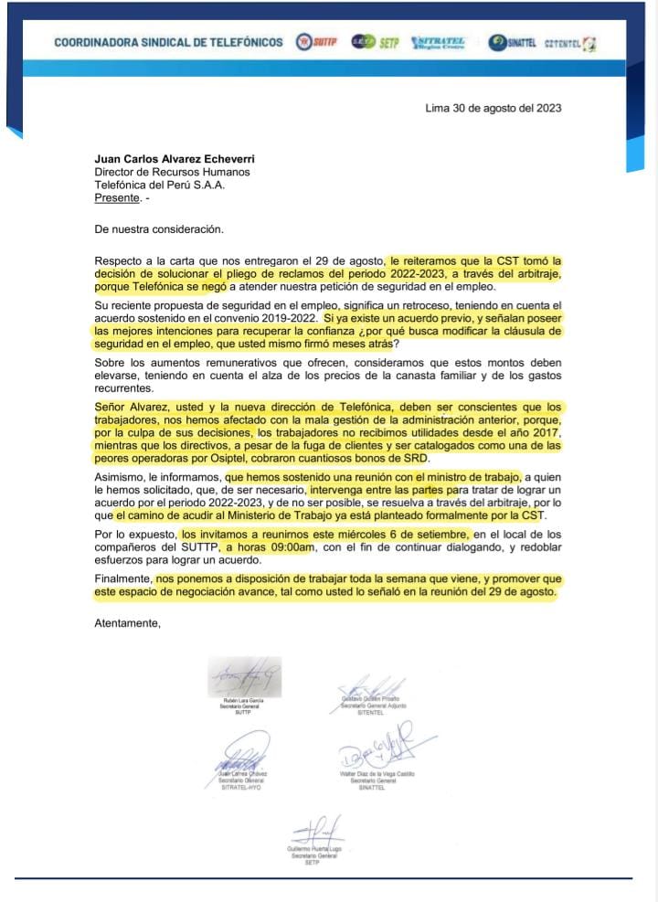 sindicatoSUTTP's tweet photo. Comunicado de la CST del 01/09.Solicitamos a @Telefonica redoble sus esfuerzos en el aspecto económico,los trabajadores no han recibido utilidades debido a las malas decisiones de la anterior administración. Mientras que a los directivos se les repartió jugosos bonos...
#suttp https://t.co/dmJNYTxcc5