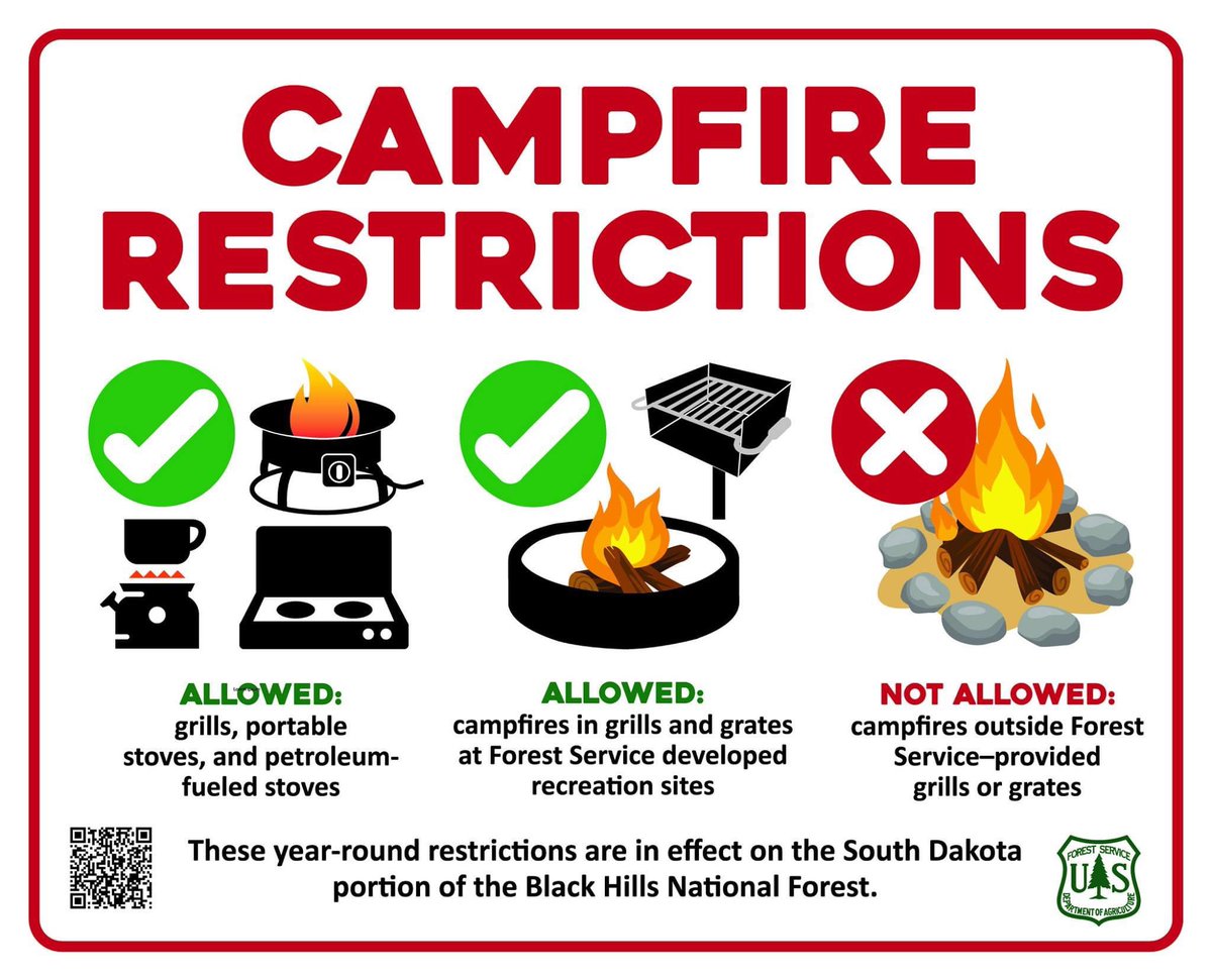 BlackHillsNF's tweet photo. #ForestFeatureFriday: As we head into Labor Day weekend, sending a reminder that on the SD portion of the Black Hills National Forest, campfires are only allowed in grills & grates at Forest Service developed recreation sites. https://t.co/UQ15eSPG7o