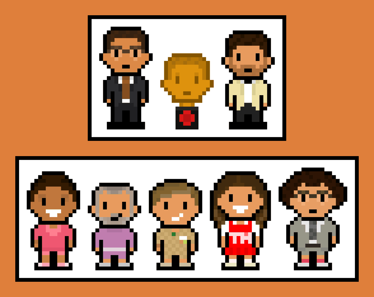 Robbro42's tweet image. A year to the day since my series 3 art. So here's my pixel art designs for series 4 of #TaskmasterNZ. Jeremy, @PaulWilliams_12 with: Bubbah, Dai Henwood, @OfficerOLearyNZ, @meladoodle and @rayolearycomedy.
Amazing series so far to no ones surprise. Looking forward to the rest!!