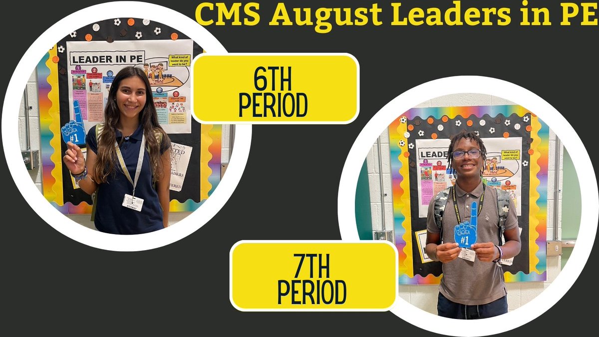 CMS_Bass's tweet photo. Congratulations to August's LEADERS IN PE at @CorkscrewMiddle ! These students demonstrated the qualities of great leaders and set examples for their peers to follow. Thank you for being awesome! #ccpsfamily @ccpsDRIVE2BFIT #physed #LeadersInPE #foamfingersforall https://t.co/eCN2pIoh67