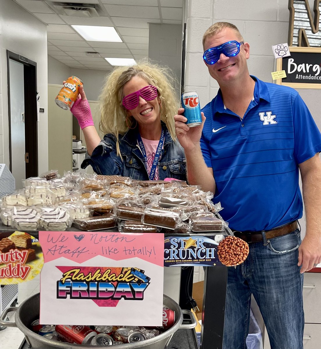 Mr. Fiaschetti and Ms. Iliff like, TOTALLY love the Norton Staff! Today was Flashback Friday and staff members were treated to Little Debbie’s and throwback soft drinks to kick off the holiday weekend! Everyone have a safe, relaxing and rad Labor Day! 💫