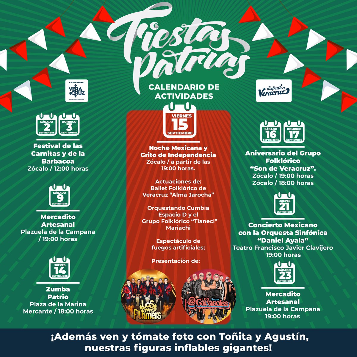 patricialobeira's tweet photo. ¡Nuestro Puerto de Veracruz es el mejor lugar para vivir las fiestas patrias! 

Ya están los adornos y a partir de mañana comenzamos con el Festival de las Carnitas y de la Barbacoa. La noche del grito tendremos a Los Súper Caracoles y a Los Flamers! Consulta aquí la cartelera: https://t.co/pGRjIJ0752