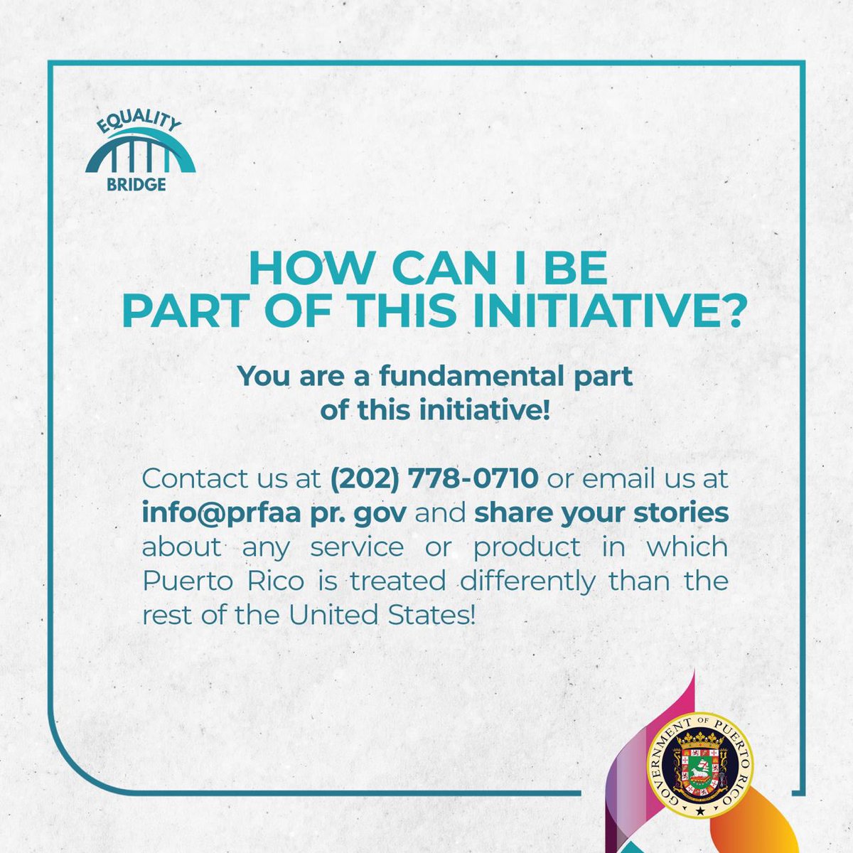 PRFAA's tweet photo. We’re launching our Equality Bridge initiative and want you to be part of it! Follow this post for more information ⬇️
#PRFAA #PuertoRico #BridgeToEquality https://t.co/O6hY90l0dX