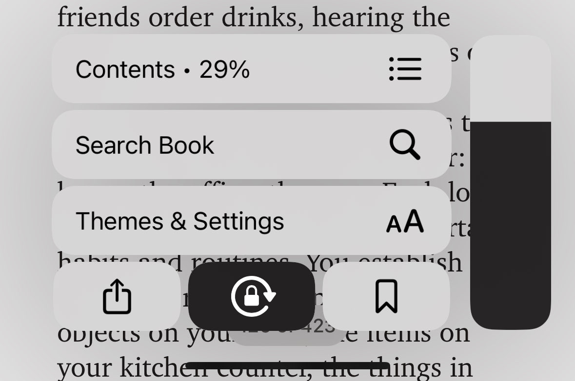 I’m quite late to this but <a href="/AppleBooks/">Apple Books</a>’s reading menu is beautiful
