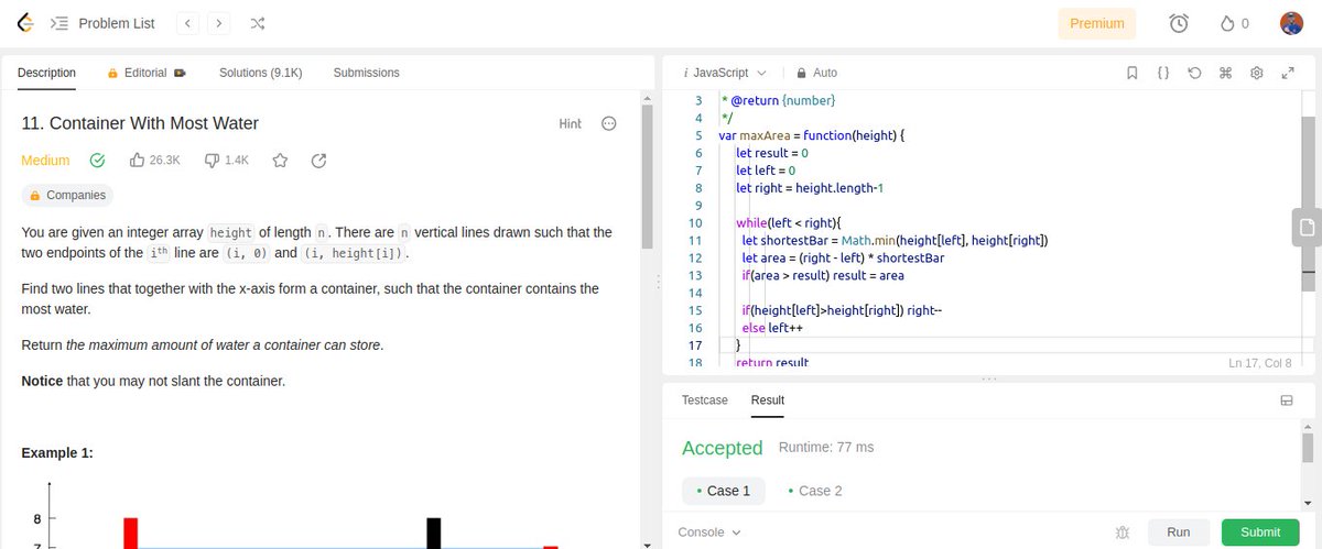 sam_gmarvis's tweet photo. it day 1/30 days of solving #algorithms 1st. #AlgoSept
I had a little fun today solving this algorithm on Leedcode
topic: Arrays 
difficulty: medium 
#AlgorithmSeptember
#WebDevelopment
#Programming
#Codinglife
#Softwaredevelopment
#WebDeveloper
#AlgoSeptember
#Careerwise https://t.co/J3aK0xK9Vq