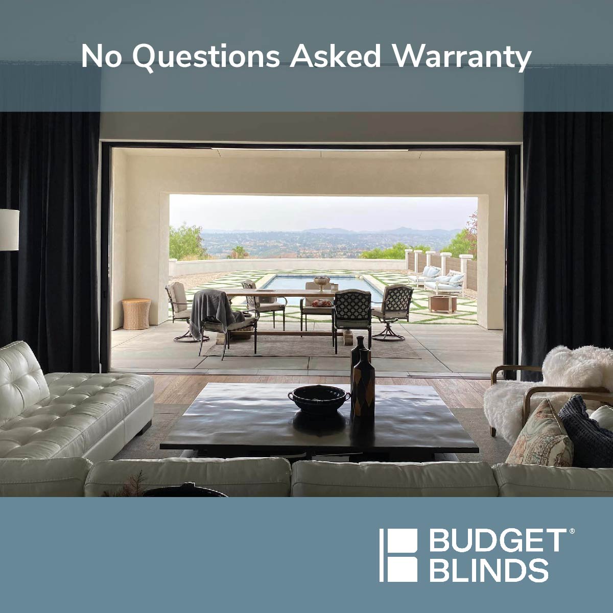 BudgetBlndsNCSD's tweet image. At Budget Blinds of North County San Diego, we understand that sometimes... life happens. That's why we offer a No Questions Asked Warranty! So you can worry less and live more! #BudgetBlinds #NoQuestionsAsked #Warranty #BestInTheBusiness #HomeImprovement