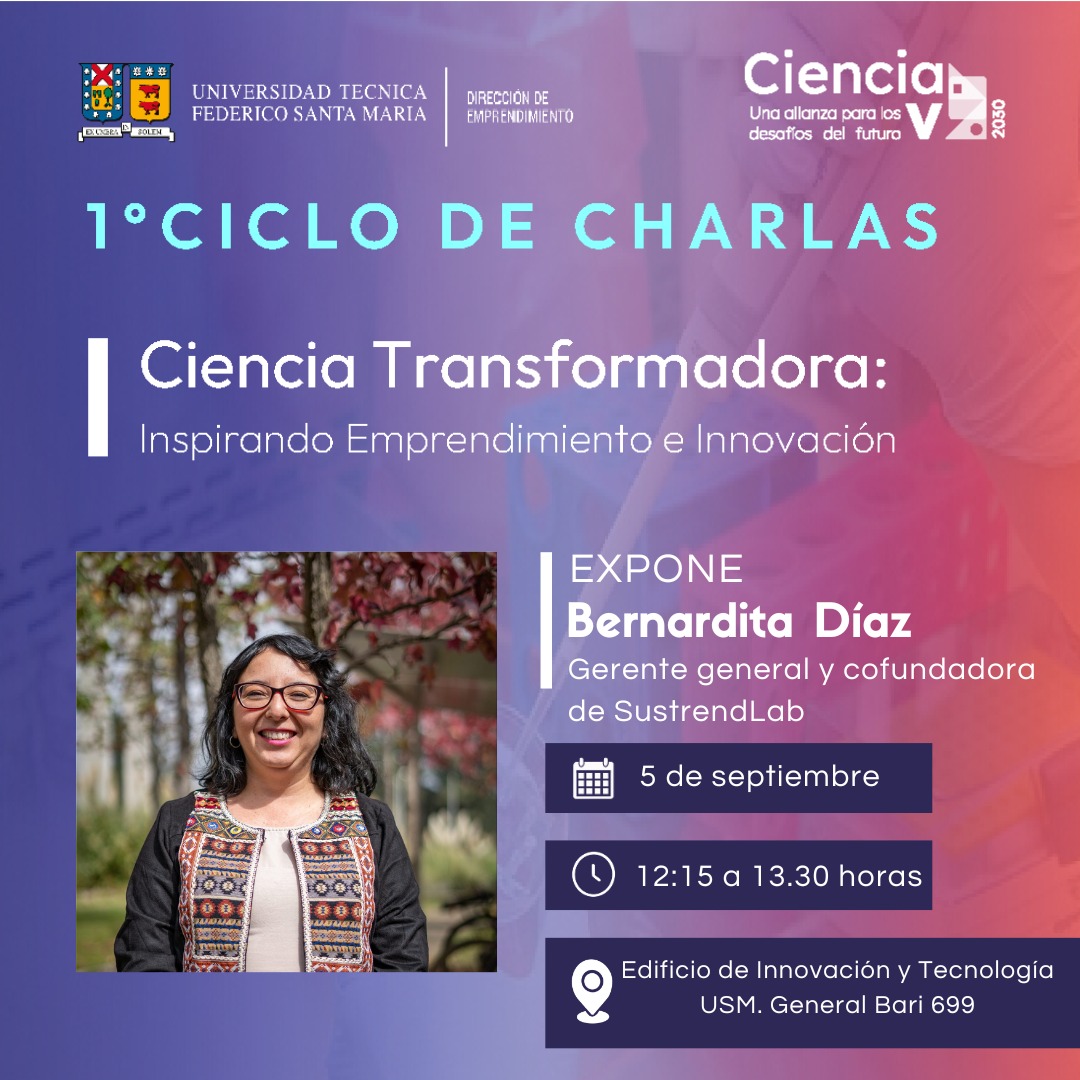 🟣 Bernardita Díaz, gerente general y cofundadora de #Sustrendlab, nos cuenta su experiencia dedicada a la innovación como base de soluciones para la sustentabilidad, adaptación al cambio climático y la economía circular.
▶️Inscríbete en forms.office.com/r/7mik0kWtvS