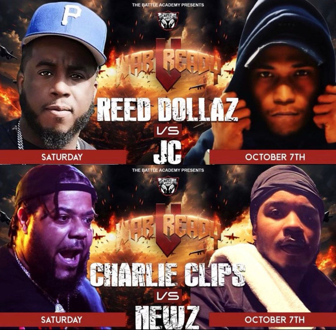 AllThingsBatRap's tweet photo. #WarReady5 is 2 for 2 so far ๐ฅ๐ฅ @BattleAcademyPA
โข Reed Dollaz vs JC
โข Charlie Clips vs Newz https://t.co/JTLrzY6FTS