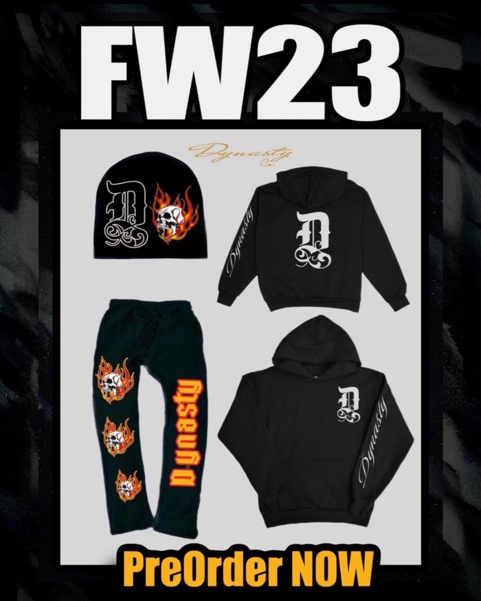 DynastycoUS's tweet photo. DYNASTY FALL / WINTER 23!! PreOrder NOW DM Size 

LIMITED RELEASE 🔥🔥🔥

• Live Limitless Beanie Hat 
• Puff Print Live Limitless Sweatpants 
• Black Dynasty Badge Hoodie 

DON’T MISS OUT ON THIS FIRE DROP ‼️

#ShopDynasty
#DynastyShades 
#Fashion 
#Hoodie
#Sweatpants
#Hat https://t.co/fUyPQRcDXV