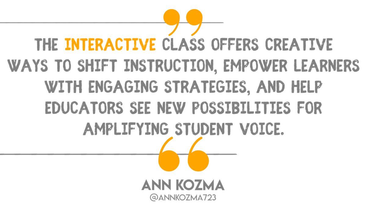 Thank you, @annkozma723! Looking for refreshing ideas to build student relationships, creativity and critical thinking? 🤔 Check out The InterACTIVE Class book! 📚⤵️ amzn.to/2ZDtqZ8 #TeachersOfTwitter #TeacherTwitter #EDUTwitter #interACTIVEclass #TEACHers #School