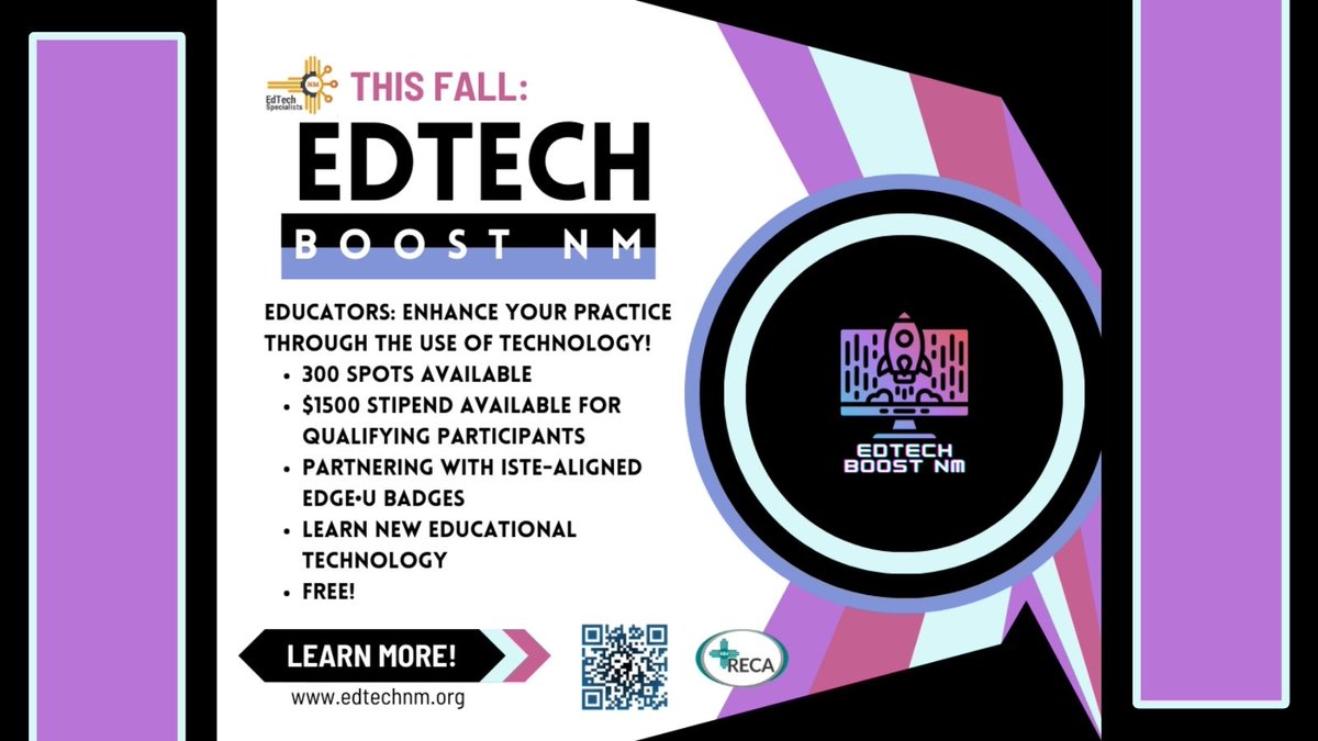 🚀 Get ready for the ultimate boost in your teaching journey with EdTech Boost NM! 📚

🎯 300 spots available
💰 $1500 stipend for qualifying participants
🔗 Partnering with ISTE-Aligned <a href="/EdgeUBadges/">Edge•U Badges</a>
🆓 It's FREE!

Learn more: edtechnm.org/edtech-boost-nm

#EdTechBoostNM #NewMexico