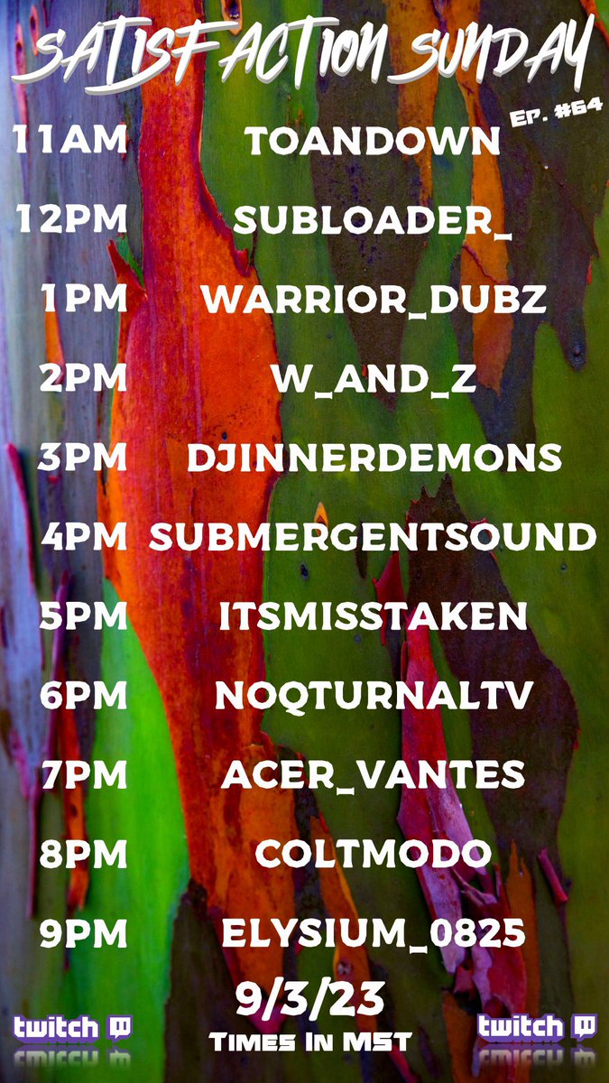 itsMisstaken's tweet photo. Iโm back this Sunday for Satisfaction Sunday Episode 64 hosted by @submergentsound
All set times in Mountain time. Add 2 hours for Eastern Time.
See you all at 7PM EST/5PM MST/4PM PST
#satisfactionsunday #dj #twitch #raidtrain #sundaufunday #edm #dubstep #weirdbasstings https://t.co/g6LRy6rUhi