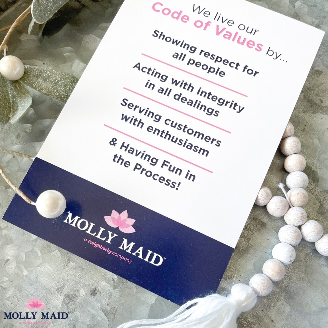 MollyMaid's tweet image. At Molly Maid, we take pride in our code of values!

We believe in going above &amp;amp; beyond to deliver a level of clean and unbeatable customer service that exceeds your expectations✨✨✨

#MollyMaid #Neighborly #CodeOfValues