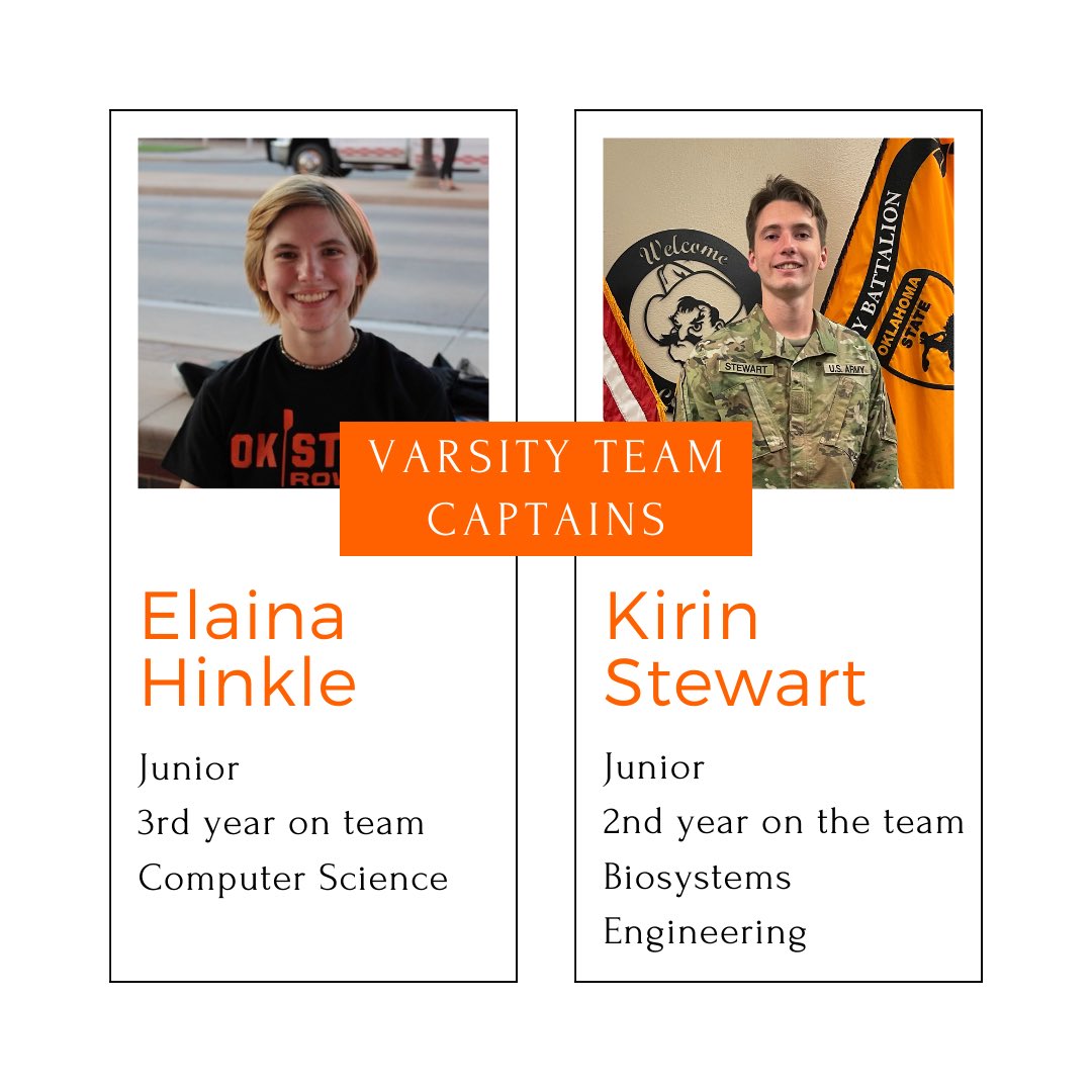 Say hello to our Women’s Varsity Team Captain Elaina Hinkle and our Men’s Varsity Team Captain Kirin Stewart !!

Voted in by their teammates, these two will help bring encouragement, structure, and tenacity to the team. We are so excited for their leadership this year!!