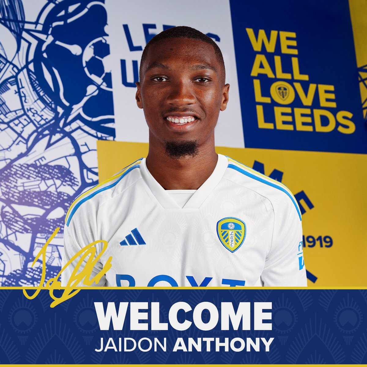 LUFC's tweet photo. ✍️ #LUFC is delighted to announce the signing of Jaidon Anthony on loan, in a deal which will see Luis Sinisterra head in the opposite direction