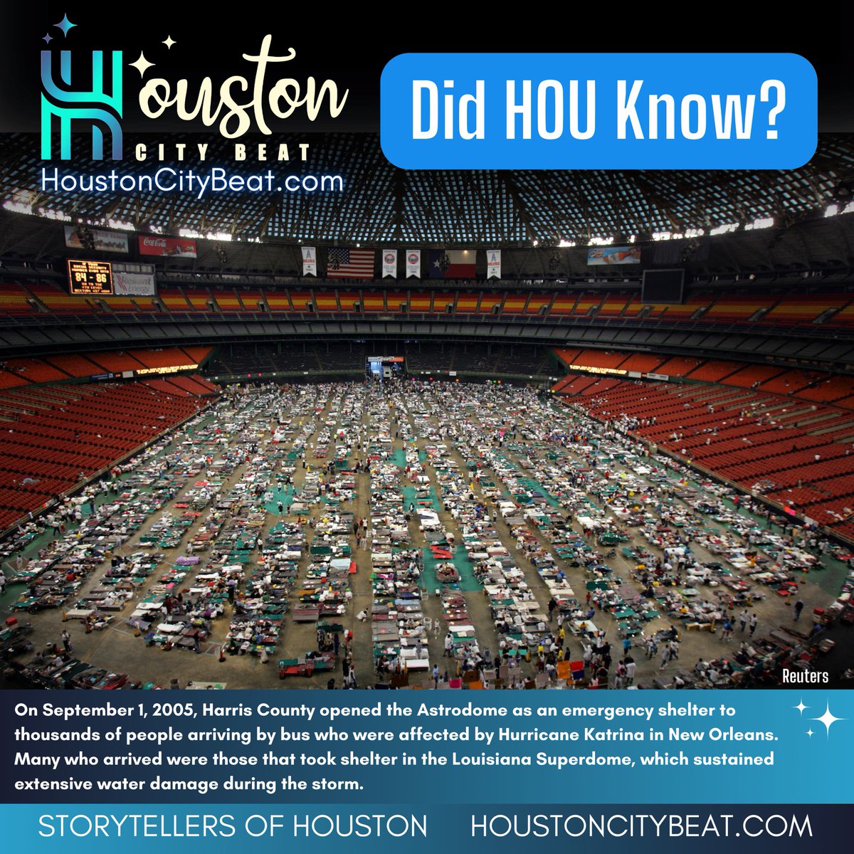 Did HOU Know? On September 1, 2005, Harris County opened the Astrodome as an emergency shelter to thousands of people arriving by bus who were affected by Hurricane Katrina in New Orleans.

#astrodome #katrina #hurricanekatrina #houston #harriscounty #hou #htx #houstontx