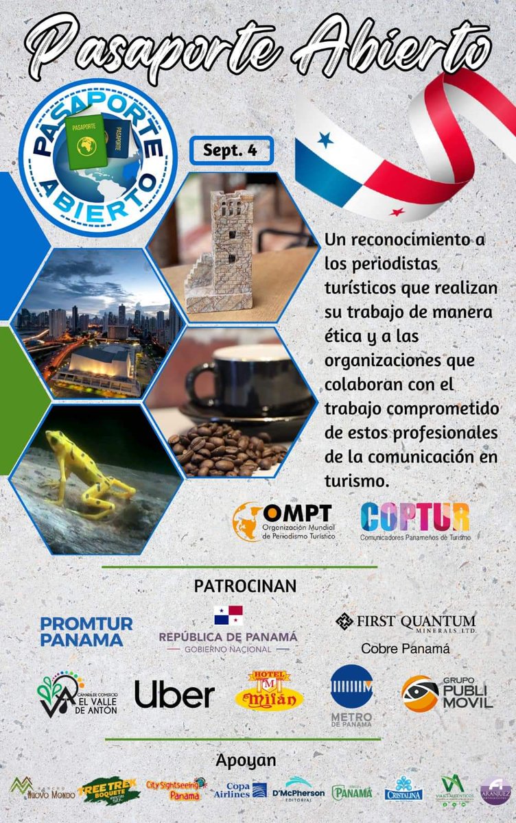 pe2005cap's tweet photo. El 4 de septiembre, se realizará el premio internacional Pasaporte Abierto 2023 en la ciudad de David, provincia de Chiriquí, Panamá.
#PasaporteAbierto 2023
#OMPT
#PasaporteAbierto2023
#Panamá
#PeriodismoTurístico
#PeriodistasTurísticos
#Chiriqui
#CiudaddeDavid https://t.co/j9HDXGVztA