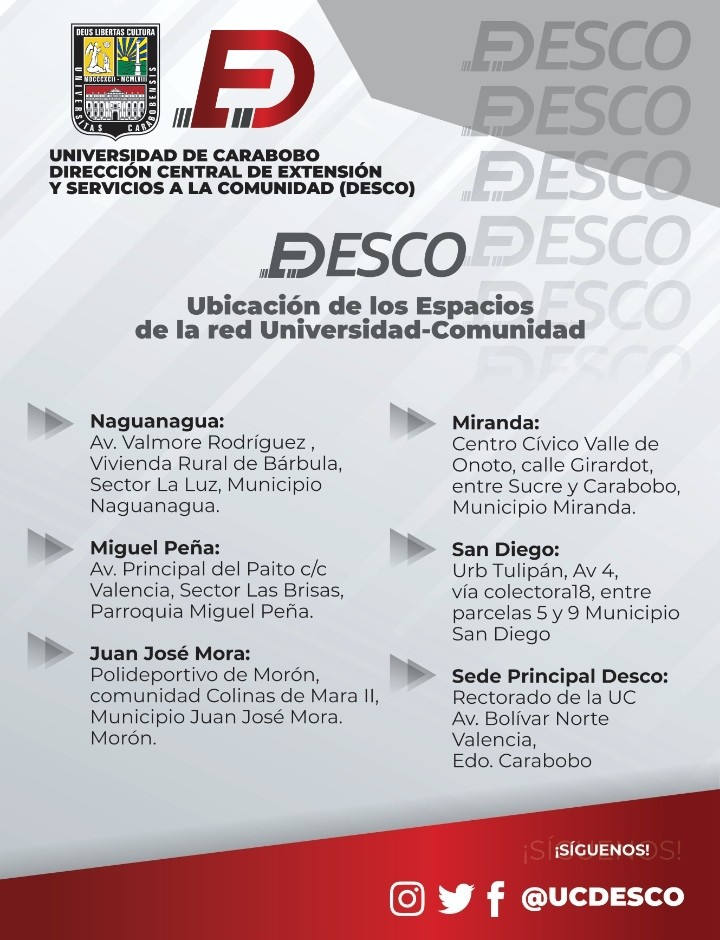 ucdesco's tweet photo. Trabajo de Extensión y de Responsabilidad Social Universitaria que realiza la @UCarabobo desde hace 35 años, a través de la Dirección Central de Extensión y Servicios a la Comunidad DescoUC en beneficio de las comunidades del estado Carabobo. https://t.co/5Ko4kfkkXg