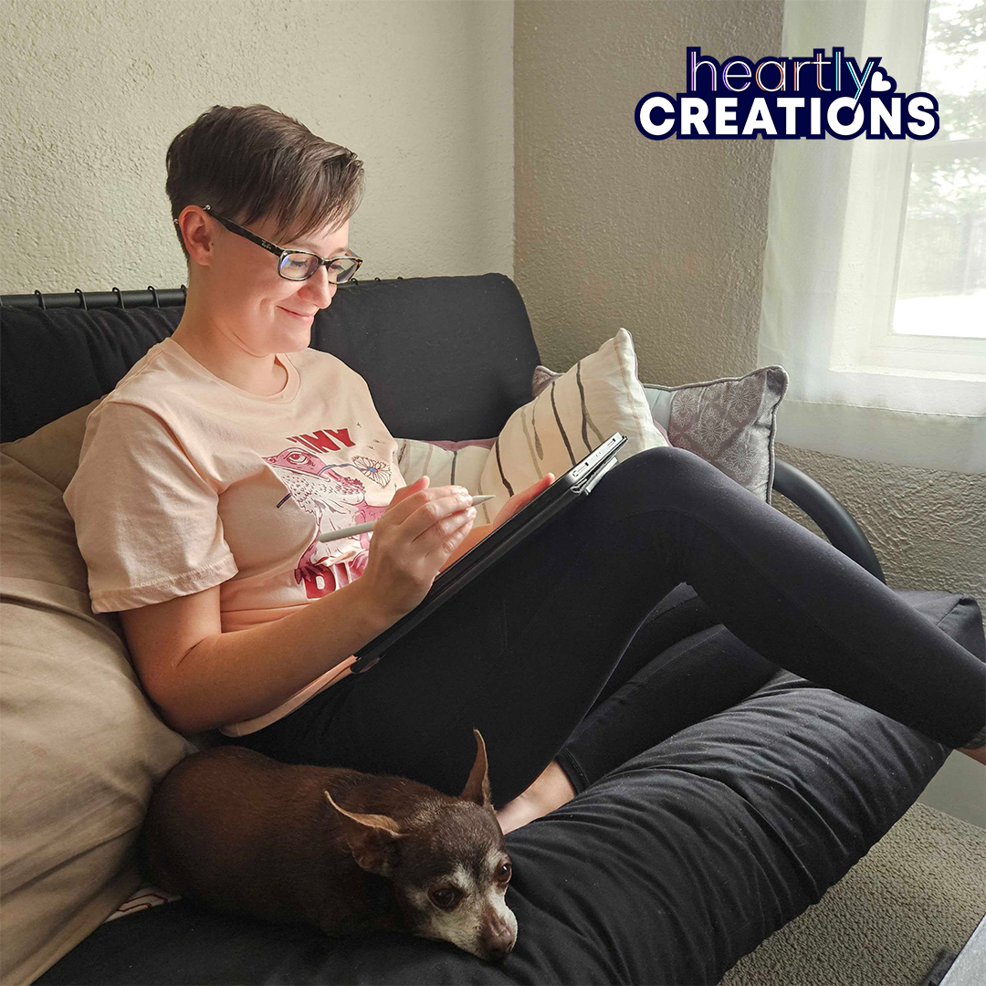 HeartlyCreate's tweet photo. We have been CRAZY busy the last two weeks, so we have been a little quiet. Anyways, here is a photo of Rene working on some digital illustration work for one of our current jobs! 😁 #HeartlyCreations https://t.co/3CqXp2T0Ru