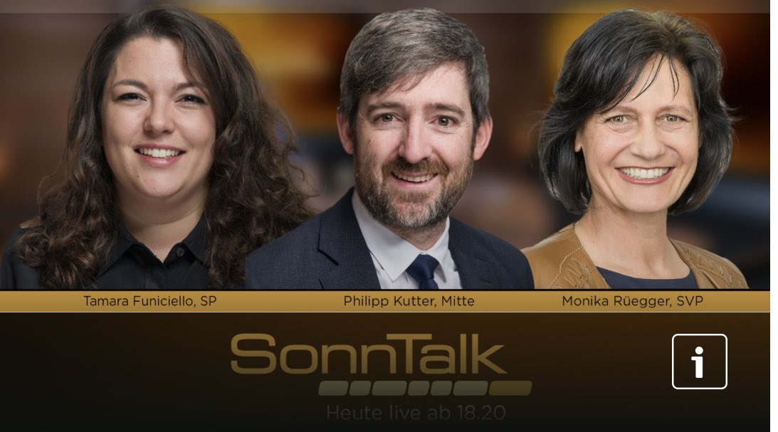 Diesen Sonntag ab 18:25 Uhr stündlich auf <a href="/TeleZueri/">TeleZüri</a> | #sonntalk
Mit @Tamarafuniciell und <a href="/PhilippKutter/">Philipp Kutter</a>