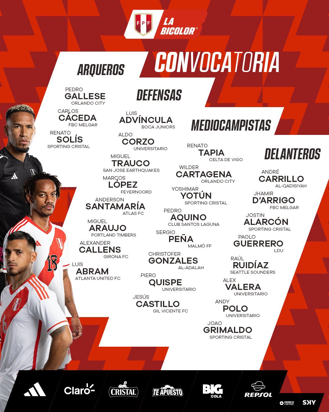 Lista de convocados Perú eliminatorias 2023 [OFICIAL]
