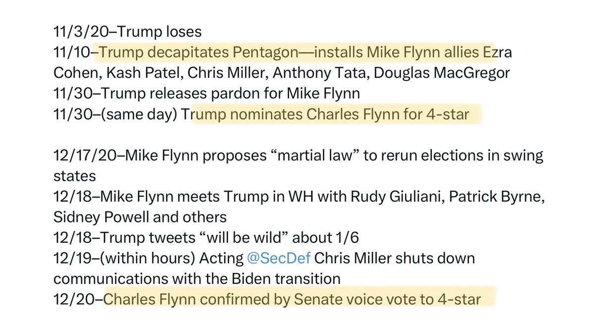 Trump nominated Charles Flynn to 4-star general on the same day he released Mike Flynn’s pardon—11/30/20. 37 days later, the Flynn brothers cooperated in the attack on the Capitol. Why is the military still protecting them & the insurrectionists who ran the Pentagon on J6?…