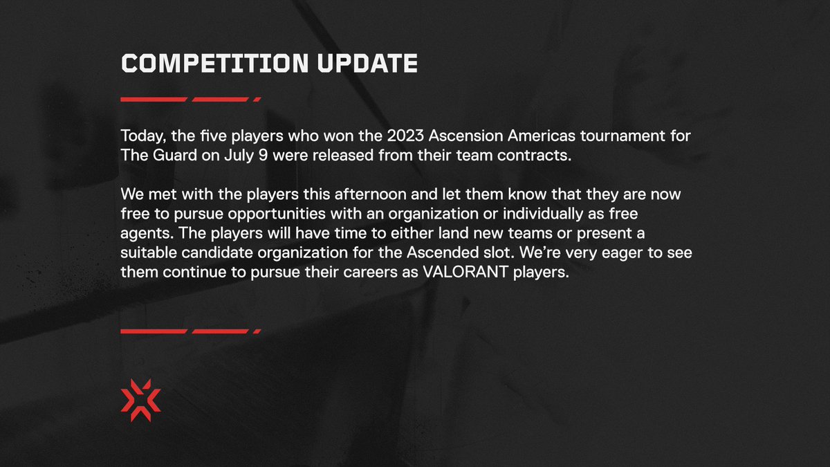 An update regarding the players impacted by The Guard's decision to not move forward with VCT Americas 2024-25
