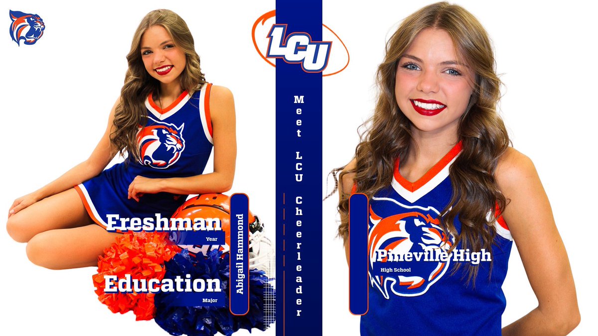 LCU_Cheer's tweet photo. Meet LCU Cheerleader Abby! “I’m looking forward to getting to preform with this amazing group of people at football games!” 💙🧡📣 https://t.co/WJWKmKXSNF
