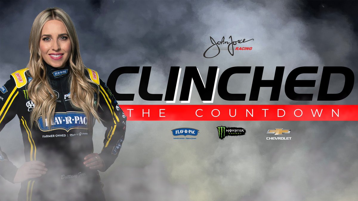 JFR_Racing's tweet photo. .@BrittanyForce and the @FlavRPac / @MonsterEnergy team have clinched their spot in the Countdown to the Championship to defend their title!

#NHRA #CountdownClinched https://t.co/VcQGMpBjL4