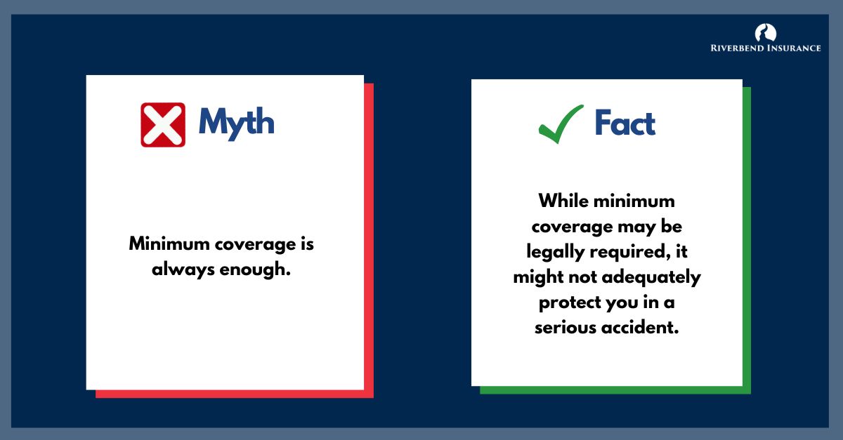 RiverbendIns's tweet image. While #MinimumCoverage may be legally required, it might not adequately protect you in a serious accident. Consider your personal financial situation and potential liabilities when choosing coverage.

#RiverbendInsurance #InsuranceMyth #InsuranceFact #InsuranceCoverage