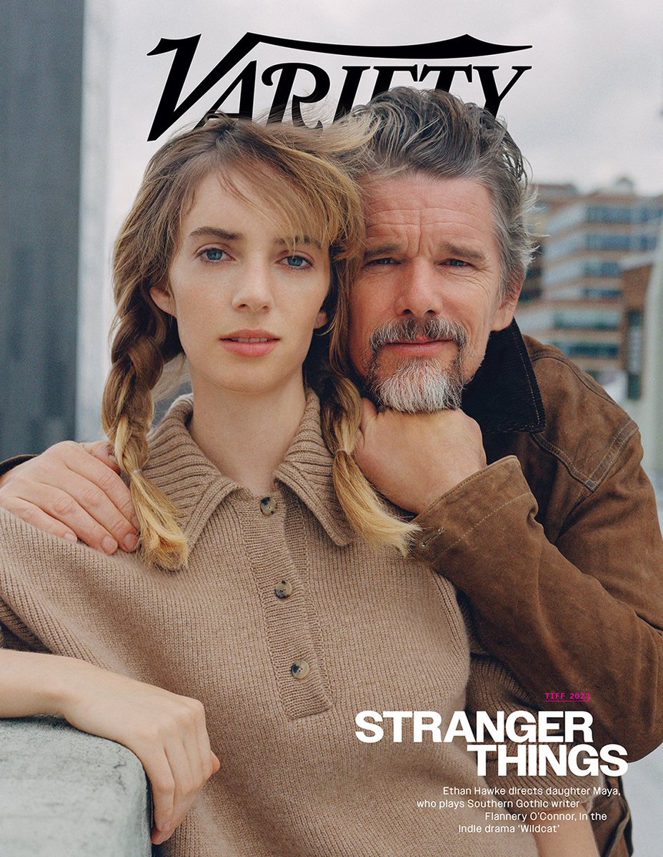 Variety's tweet photo. This week’s Variety cover story 

Like Father, Like Daughter: Ethan and Maya Hawke on Nepo Babies, Their New Movie 'Wildcat' and Being the 'Indie Kardashians' 
 
https://t.co/xTPypJCDAv https://t.co/XpLvjGQacf