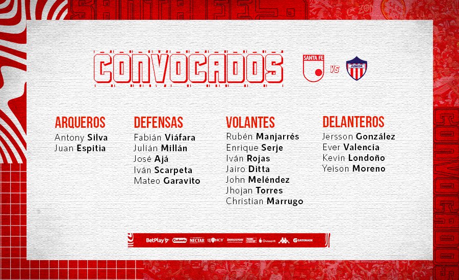 SantaFe's tweet photo. Estos son los convocados por el DT Hubert Bodhert 🦁 para la Fecha 9 de la Liga BetPlay.

#VamosSantaFe 🇮🇩 https://t.co/1PxtQzpcS0