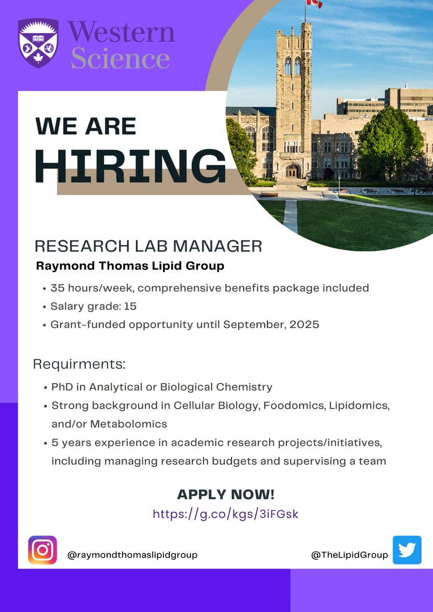 Full job description link in bio
#hiring #metabolomics #lipidomics #foodscience #academicjobs #scienceresearch
<a href="/westernuscience/">Western Science</a> <a href="/lipidinsight/">Lipid Insight</a>