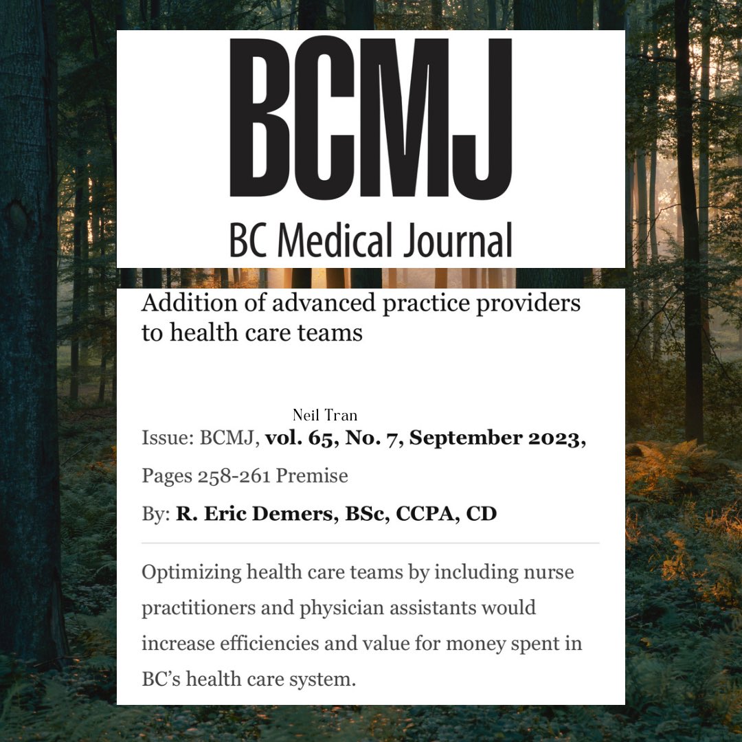 Optimizing teams in BC - a great read!

bcmj.org/premise/additi…

<a href="/BCNeedsPAs/">Eric Demers, PA 🇨🇦🩺🪖</a> <a href="/BCMedicalJrnl/">BC Medical Journal</a>

<a href="/nnp_bc/">NNPBC</a> <a href="/DoctorsOfBC/">Doctors of BC</a> <a href="/BCFamilyDoctors/">BC Family Doctors</a> <a href="/JoshGreggain/">Josh Greggain MD (he/him/his) ⚕️🇨🇦</a> <a href="/BCRHNetwork/">BC Rural Health Network</a> <a href="/BC_GP_Shortage/">BC Health Care Matters</a> <a href="/pierreguyubc/">PierreGuyUBC</a> <a href="/drpaulwinston/">Paul Winston MD - Restoring Movement is the goal.</a> <a href="/dockevinmcleod/">Kevin Mcleod</a> <a href="/alexnatarosMD/">🌱Alex Nataros❤️‍🩹</a> <a href="/YukonPatient/">Yukon Patient Advocate Group</a> <a href="/RanjPillai1/">Ranj Pillai</a> <a href="/DrKathleenRoss1/">Dr. Kathleen Ross</a>