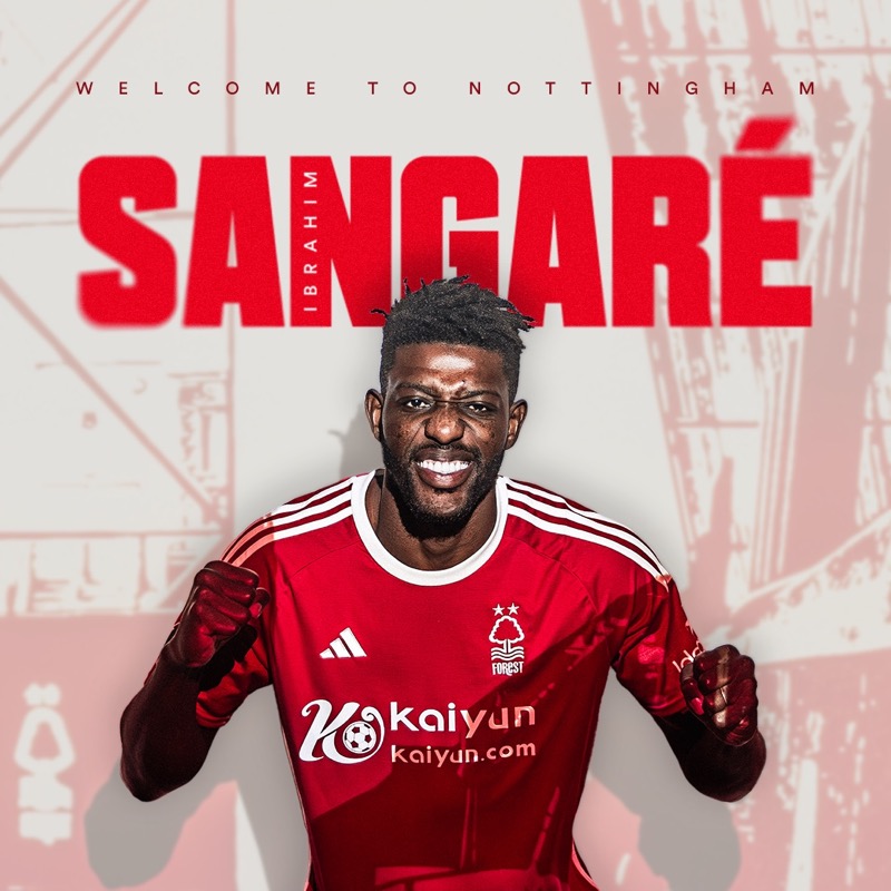 NFFC's tweet photo. Nottingham Forest is delighted to announce the signing of Ibrahim Sangaré from @PSV on a five-year deal ✍️

#NFFC | #WelcomeIbrahim 🇨🇮