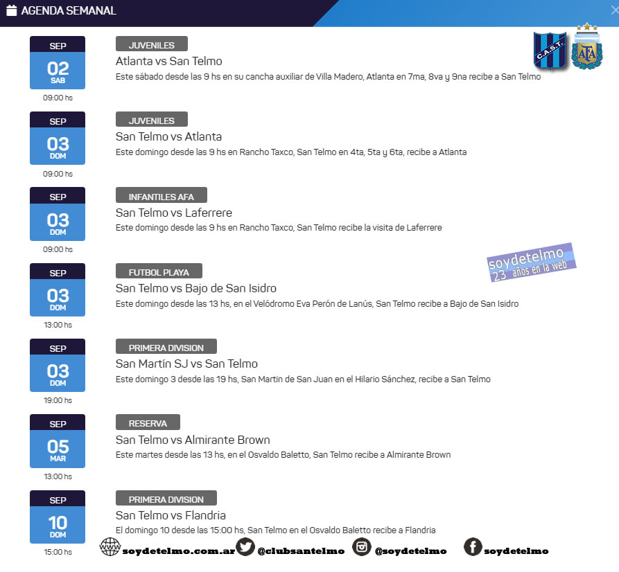 clubsantelmo's tweet photo. 🗓️ La #agenda #candombera
👉 Todo el fútbol de AFA en un solo lugar
🌐 https://t.co/C1lyliCaa0 https://t.co/NjYqfKorGx