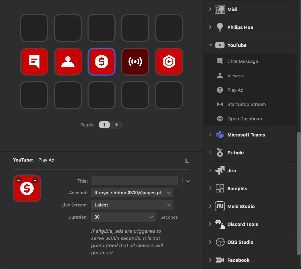 The 2.0 update is out today for the YouTube plugin for Stream Deck. 🎉 

New actions:  
🆕 Play Ad 
🆕 Open Dashboard  
🆕 Start/Stop Stream

For each action, you can now select if it applies to a scheduled stream or the currently active stream.   

YouTube also provided some