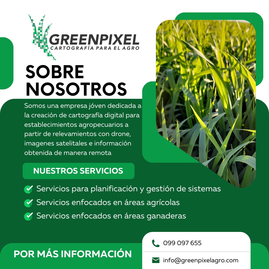 🇺🇾🌱Somos una empresa joven dedicada a la creación de cartografía digital para uso en sistemas agropecuarios. 

Nos enfocamos en;
🚜Servicios orientados a planificación y gestión de sistemas
🚜Servicios para áreas agrícolas 
🚜Servicios enfocados en áreas ganaderas