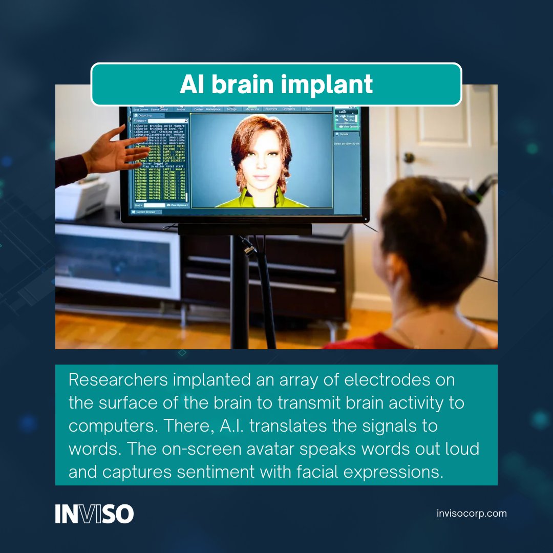 InvisoCorp's tweet photo. Woman with paralysis can speak with an AI brain implant (https://t.co/71I7PKGTMI) https://t.co/QiJR7HzojQ