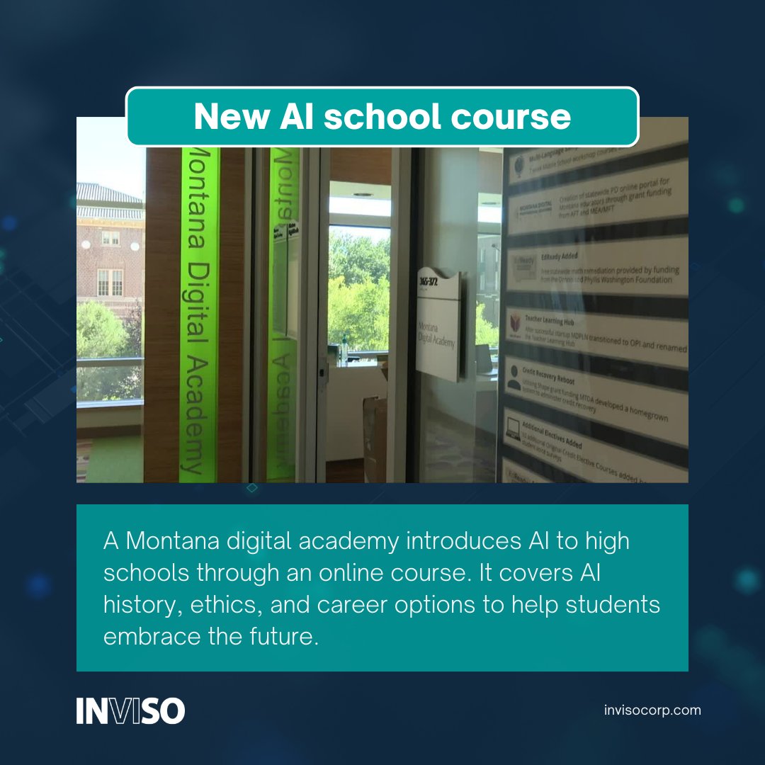 InvisoCorp's tweet photo. Montana Digital Academy offering new AI course (https://t.co/X5nW0eITCp) https://t.co/TYjFxaMMmo