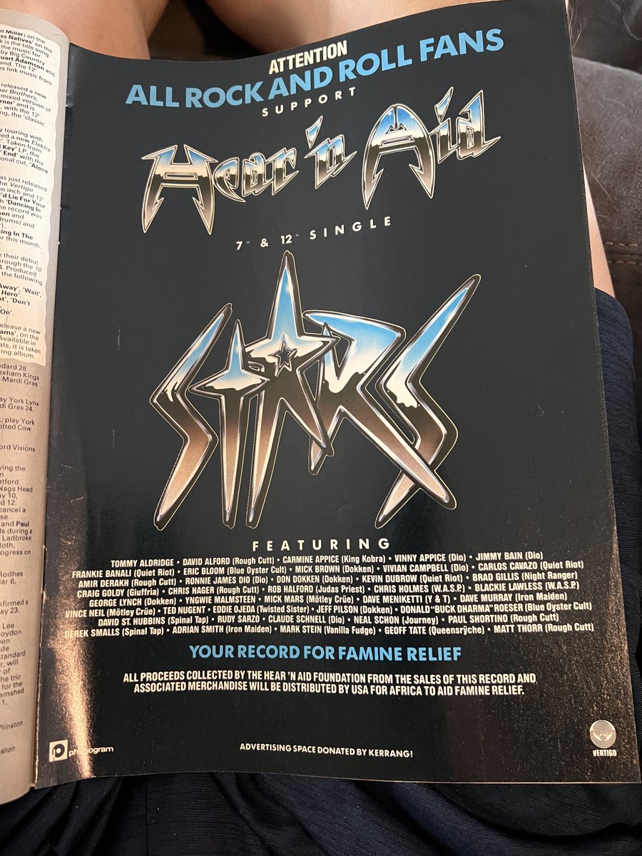 If you remember the #HearnAid song 'Stars' that a bunch of the big artists recorded for famine relieve, here's a couple ads for it. #Dio #vinceneil #dokken #quietriot #judaspriest #roughcutt #queensryche #nightranger