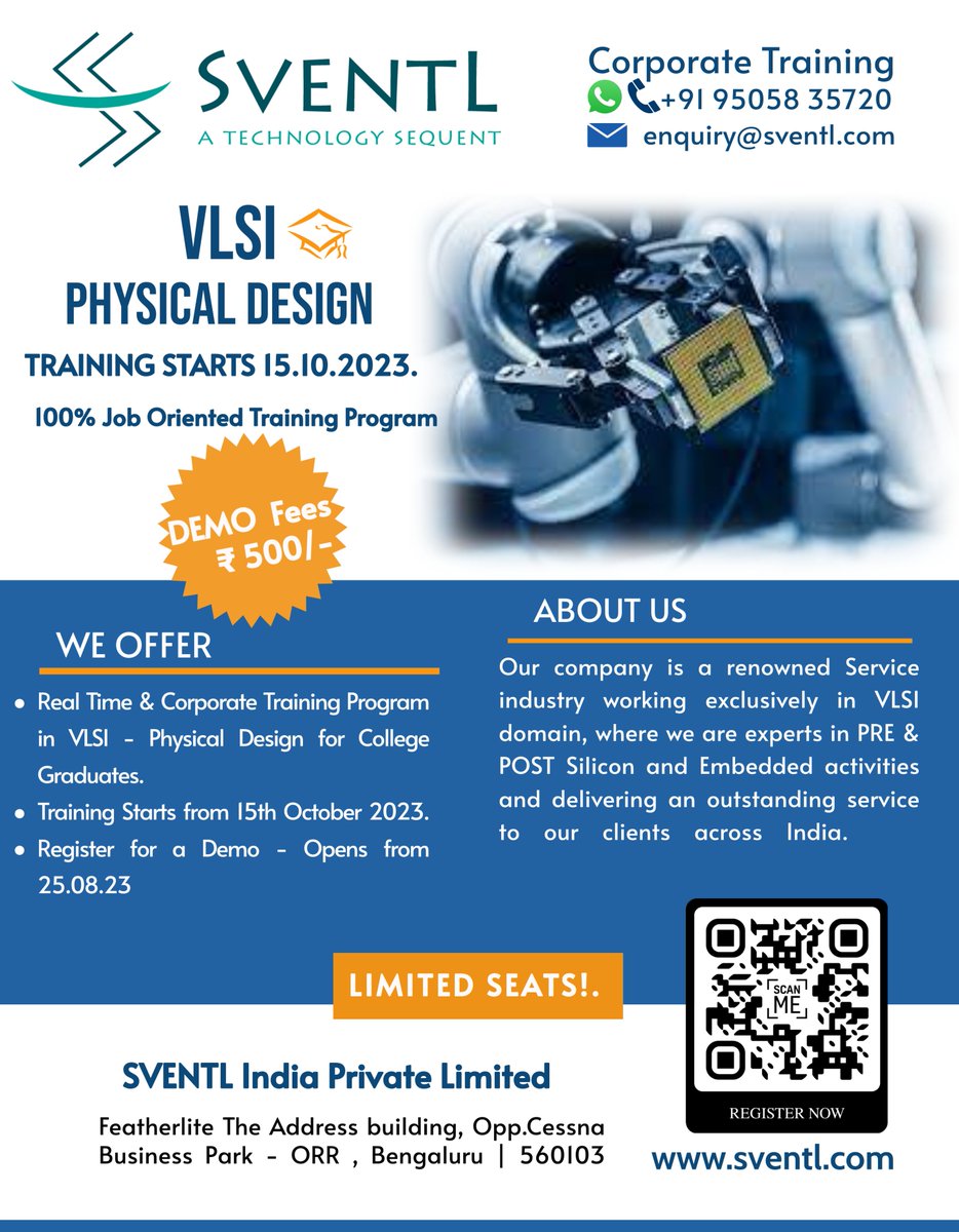 SVENTLAPAC's tweet image. 📣 Exciting News! Learn VLSI Physical Design and Unlock New Opportunities!

🎓 Calling all aspiring engineers and chip designers! Are you ready to take your career to the next level? Introducing our comprehensive VLSI Physical Design Courses Training!

#VLSI #PhysicalDesign #EDA
